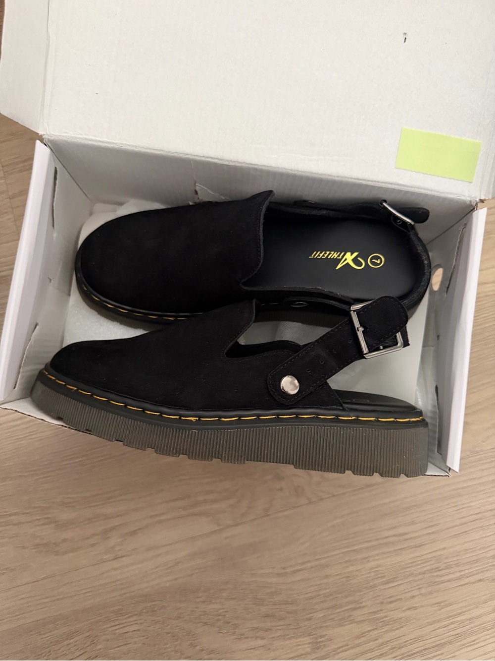 Black Suede Slingback Clog with Yellow Stitching - Women